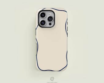 Outline Trimmed Navy & Cream iPhone 17 / 16 / 15 / 14 / 13 Pro Max Phone Case | MagSafe Tough Protection