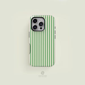 Classic Striped Green & Cream MagSafe iPhone Case | iPhone 16 15 14 13 Pro Max Case, iPhone 16 15 14 Plus Case, iPhone 13 Mini, Case-Face