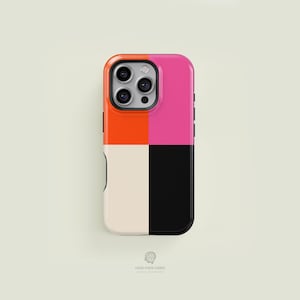 Corner Four Tiled Black, Hot Pink, Bright Orange & Cream iPhone 17 / 16 / 15 / 14 / 13 Pro Max Phone Case | MagSafe Tough Protection