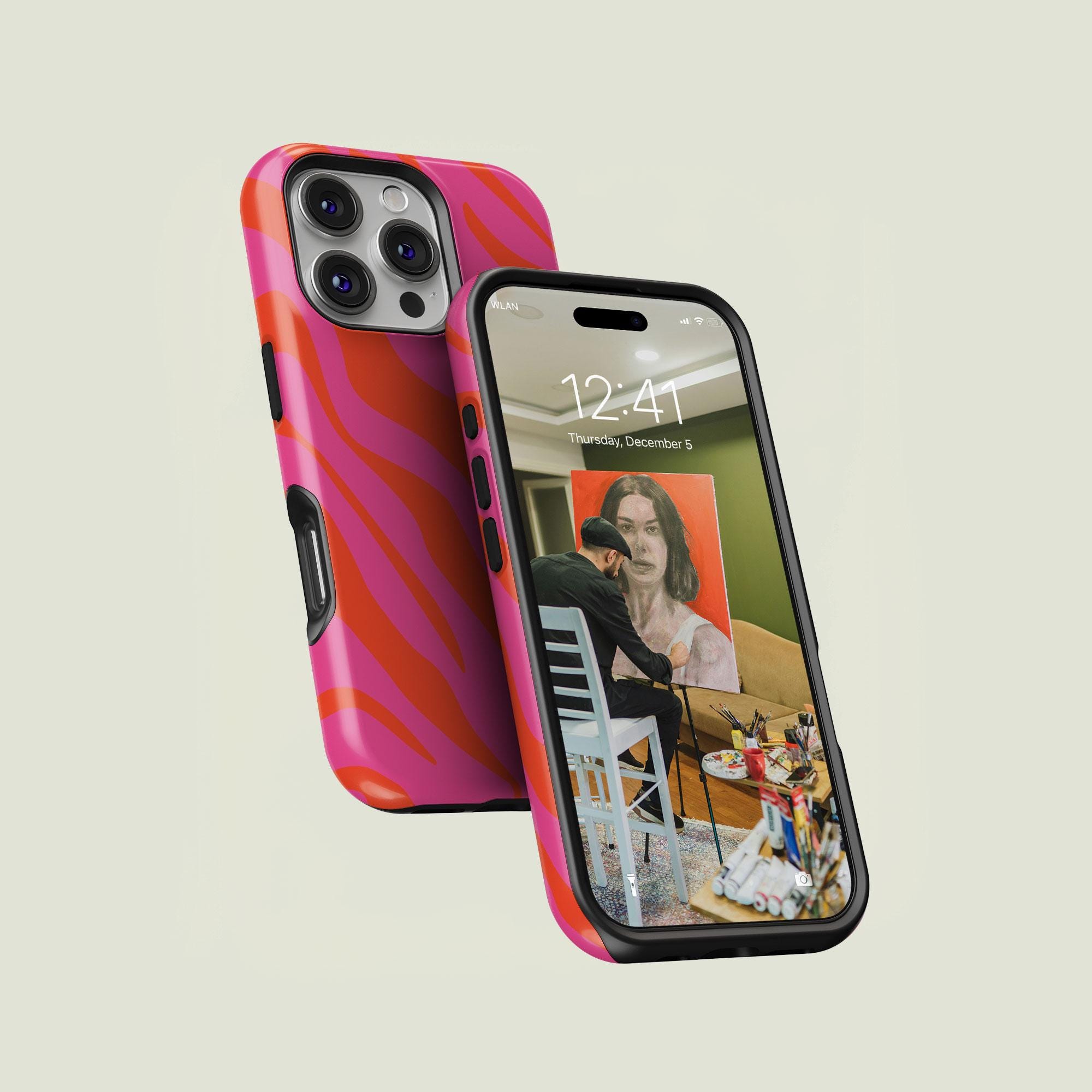 ゼブラ柄アニマルプリント ブライトオレンジ＆ホットピンク iPhone 17