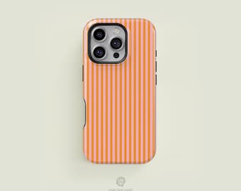 Classic Striped Light Pink & Light Orange iPhone 17 / 16 / 15 / 14 / 13 Pro Max Phone Case | MagSafe Tough Protection