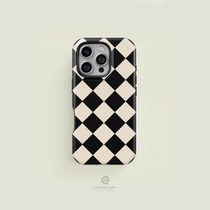 Diamond Checkered Black & Cream MagSafe iPhone Case | iPhone 16 15 14 13 Pro Max Case, iPhone 16 15 14 Plus Case, iPhone 13 Mini