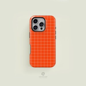 Pinstripe Grid Bright Orange & Cream Tough iPhone Case | iPhone 16 15 14 13 12 11 Pro Max Case, iPhone 16 15 14 Plus Case, iPhone 13 Case