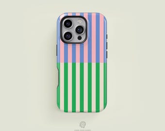 Horizontal Split Striped Blue & Green iPhone 17 / 16 / 15 / 14 / 13 Pro Max Phone Case | MagSafe Tough Protection