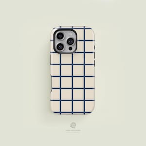 Funda Simple Grid en color crema y azul marino para iPhone 17/16/15/14/13 Pro Max con protección MagSafe