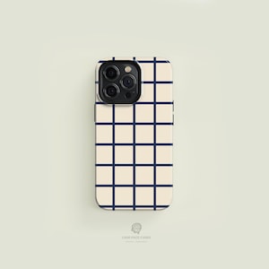 Karierte Marine u. Creme MagSafe Tough iPhone Case | iPhone 16 15 14 13 Pro Max Hülle, iPhone 16 15 14 Plus Hülle, iPhone 13 Mini