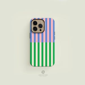 Rayé bicolore bleu et vert MagSafe Tough pour iPhone | Coque pour iPhone 15 14 13 Pro Max, Coque iPhone 15 14 Plus, iPhone 13 Mini, Étuis pour iPhone