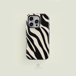 Zebra Animal Print Black & Cream MagSafe iPhone Case | iPhone 16 15 14 13 Pro Max Case, iPhone 16 15 14 Plus Case, iPhone 13 12 Mini Case