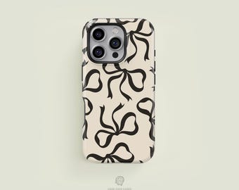 Classic Bows Black & Cream iPhone 17 / 16 / 15 / 14 / 13 Pro Max Phone Case | MagSafe Tough Protection
