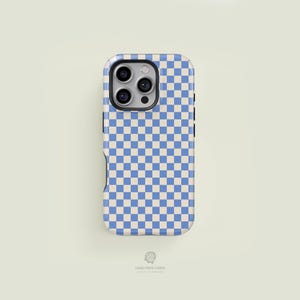 Mini Checkered Light Blue & Cream iPhone 17 / 16 / 15 / 14 / 13 Pro Max Phone Case | MagSafe Tough Protection