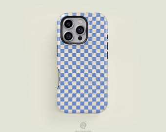 Mini Checkered Light Blue & Cream iPhone 17 / 16 / 15 / 14 / 13 Pro Max Phone Case | MagSafe Tough Protection