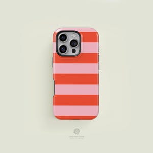 Bold Striped Bright Orange & Light Pink iPhone 17 / 16 / 15 / 14 / 13 Pro Max Phone Case | MagSafe Tough Protection