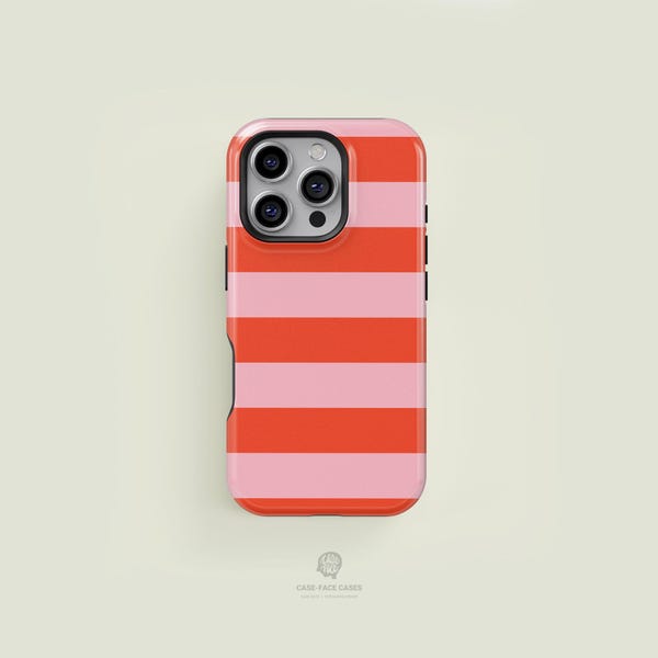Bold Striped Bright Orange & Light Pink iPhone 17 / 16 / 15 / 14 / 13 Pro Max Phone Case | MagSafe Tough Protection