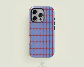 Subway Tiled Light Blue & Dark Red iPhone 17 / 16 / 15 / 14 / 13 Pro Max Phone Case | MagSafe Tough Protection