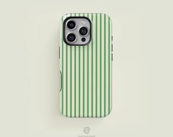 Classic Striped Green & Beige Tough iPhone Case | iPhone 16 15 14 13 12 11 Pro Max Case, iPhone 16 15 14 Plus Case, iPhone 13 12 Mini Case