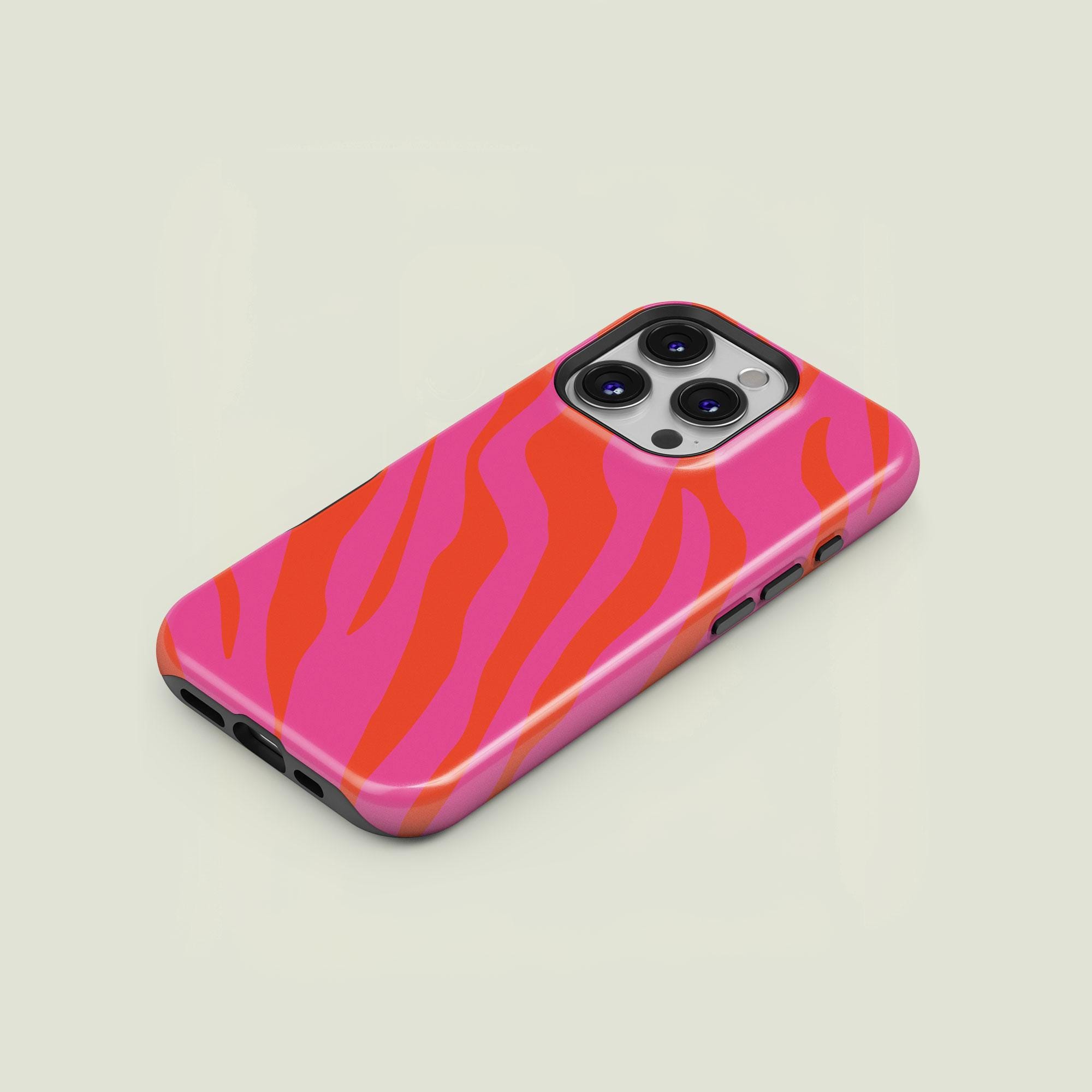 ゼブラ柄アニマルプリント ブライトオレンジ＆ホットピンク iPhone 17