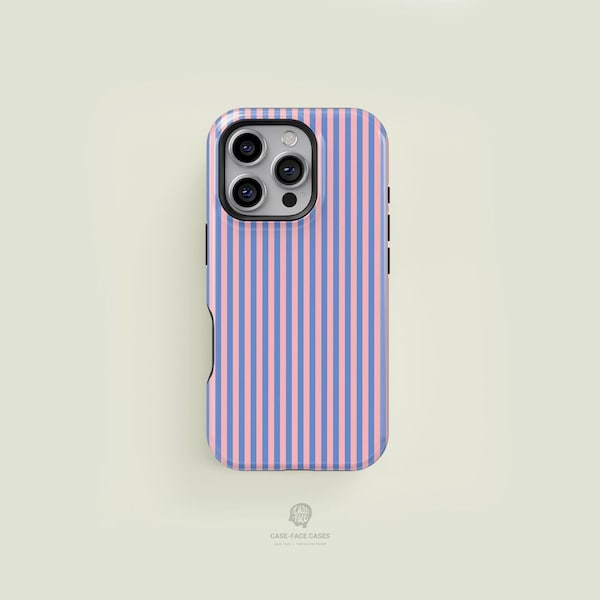 Classic Striped Light Blue & Light Pink iPhone 17 / 16 / 15 / 14 / 13 Pro Max Phone Case | MagSafe Tough Protection