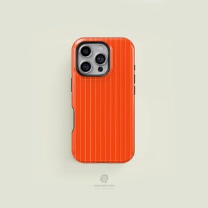 Pinstripe Striped Bright Orange & Cream Tough iPhone Case | iPhone 16 15 14 13 12 11 Pro Max Case, iPhone 16 15 14 Plus Case, iPhone 13 Case