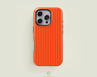 Pinstripe Striped Bright Orange & Cream Tough iPhone Case | iPhone 16 15 14 13 12 11 Pro Max Case, iPhone 16 15 14 Plus Case, iPhone 13 Case