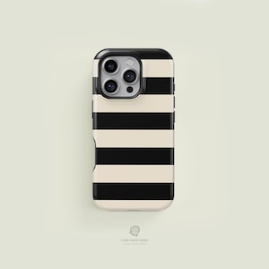 Bold Striped Black & Cream iPhone 17 / 16 / 15 / 14 / 13 Pro Max Phone Case | MagSafe Tough Protection