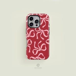 Classic Bows Dark Red & Light Pink Tough iPhone Case | iPhone 16 15 14 13 12 11 Pro Max Case, iPhone 16 15 14 Plus Case, iPhone 13 Mini Case