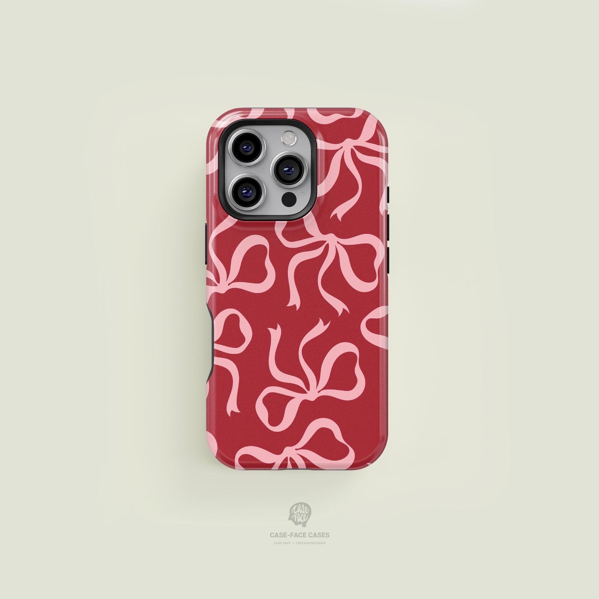 Classic Bows Dark Red & Light Pink Tough iPhone Case | iPhone 16
