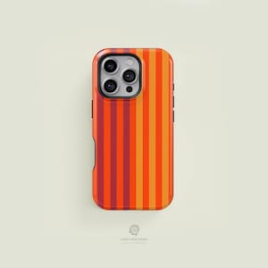 Vertical Split Bright Orange & Dark Red Striped Tough iPhone Case | iPhone 16 15 14 13 12 11 Pro Max Case, iPhone 16 15 14 Plus Case
