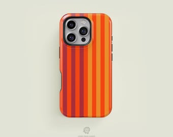 Vertical Split Bright Orange & Dark Red Striped Tough iPhone Case | iPhone 16 15 14 13 12 11 Pro Max Case, iPhone 16 15 14 Plus Case