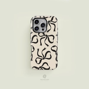 Classic Bows Black & Cream Tough iPhone Case | iPhone 16 15 14 13 12 11 Pro Max Case, iPhone 16 15 14 Plus Case, iPhone 13 12 Mini Case