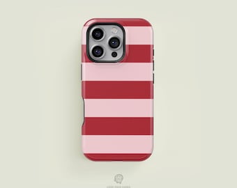 Bold Striped Dark Red & Light Pink iPhone 17 / 16 / 15 / 14 / 13 Pro Max Phone Case | MagSafe Tough Protection