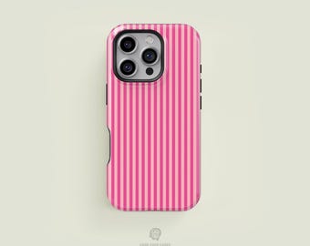 Classic Striped Light Pink & Hot Pink iPhone 17 / 16 / 15 / 14 / 13 Pro Max Phone Case | MagSafe Tough Protection