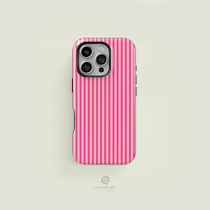 Classic Striped Light Pink & Hot Pink Tough iPhone Case | iPhone 16 15 14 13 12 11 Pro Max Case, iPhone 16 15 14 Plus Case, iPhone 13 Case
