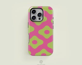 Graphic Floral Hot Pink & Light Green iPhone 17 / 16 / 15 / 14 / 13 Pro Max Phone Case | MagSafe Tough Protection