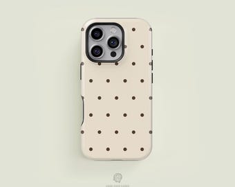 Mini Polka-Dot Cream & Chocolate Brown iPhone 17 / 16 / 15 / 14 / 13 Pro Max Phone Case | MagSafe Tough Protection
