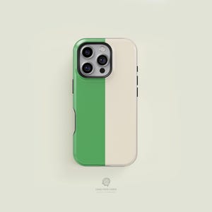 Vertical Bicoloured Green & Cream Tough iPhone Case | iPhone 16 15 14 13 12 11 Pro Max Case, iPhone 16 15 14 Plus Case, iPhone 13 12 Case