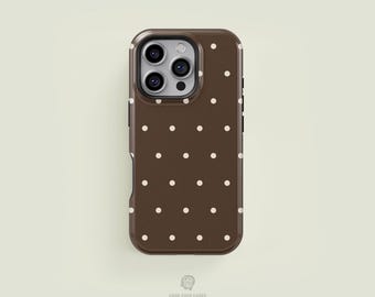 Mini Polka-Dot Chocolate Brown & Cream iPhone 17 / 16 / 15 / 14 / 13 Pro Max Phone Case | MagSafe Tough Protection