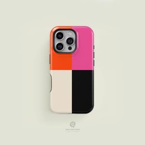 Four Tiled Bright Orange & Hot Pink MagSafe iPhone Case | iPhone 16 15 14 13 Pro Max Case, iPhone 16 15 14 Plus Case, iPhone 13 Case