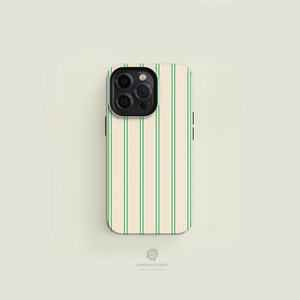 Coque de portable résistante à fines rayures crème et verte | Coque iPhone 15 14 13 12 11, Pro Max, iPhone 15 14 Plus, iPhone 13 12 Mini, Housses