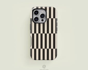 Tall Checkered Black & Cream iPhone 17 / 16 / 15 / 14 / 13 Pro Max Phone Case | MagSafe Tough Protection