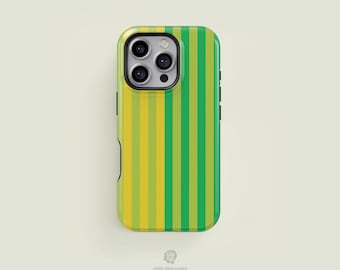 Vertical Split Striped Green & Bright Yellow Tough iPhone Case | iPhone 16 15 14 13 12 11 Pro Max Case, iPhone 16 15 14 Plus Case