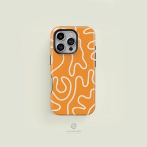 MagSafe iPhone-hoesje - grafisch gekronkeld lichtoranje en crèmekleurige beschermhoes | iPhone 16 15 14 Pro Max-hoesje, iPhone 16 15 14 Plus-hoesje