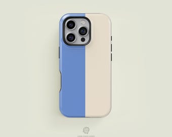 Vertical Bicoloured Light Blue & Cream Tough iPhone Case | iPhone 16 15 14 13 12 11 Pro Max Case, iPhone 16 15 14 Plus Case, iPhone 13 12