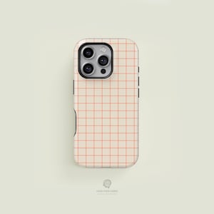 Krijtstreepraster crème en feloranje iPhone 16/15/14/13 Pro Max-hoesje | Sterke MagSafe-bescherming