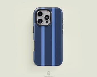 Tailored Striped Navy & Light Blue iPhone 17 / 16 / 15 / 14 / 13 Pro Max Phone Case | MagSafe Tough Protection