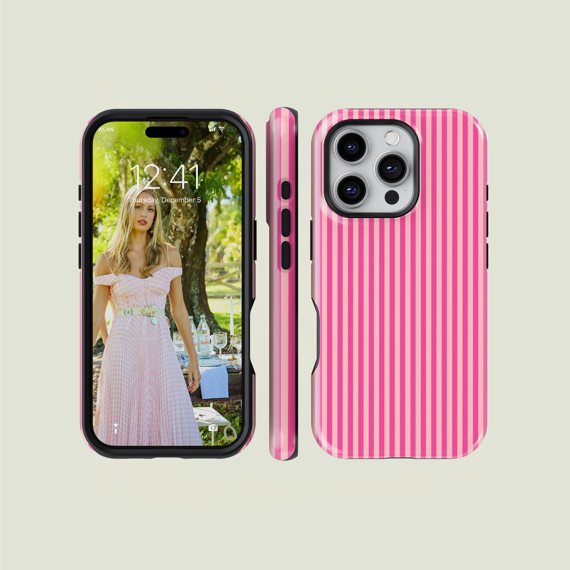 iPhone用ストライプデザインケース ピンク クラシックストライプ ライトピンク & ホットピンクのタフiPhoneケース