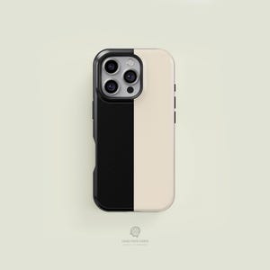 Vertical Bicoloured Black & Cream Tough iPhone Case | iPhone 16 15 14 13 12 11 Pro Max Case, iPhone 16 15 14 Plus Case, iPhone 13 12 Case