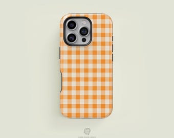 Mini Gingham Light Orange & Cream iPhone 17 / 16 / 15 / 14 / 13 Pro Max Phone Case | MagSafe Tough Protection