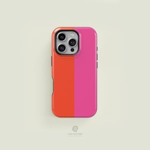 Vertical Bicoloured Bright Orange & Hot Pink MagSafe iPhone Case | iPhone 16 15 14 13 Pro Max Case, iPhone 16 15 14 Plus Case