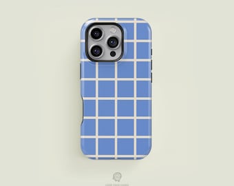 Simple Grid Light Blue & Cream Tough iPhone Case | iPhone 16 15 14 13 12 11 Pro Max Case, iPhone 16 15 14 Plus Case, iPhone 13 12 Mini Case