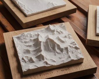 3D Mountain Topographic Map | Personalized Hiking Souvenir Gift | Mountaineering Decor with Engraved Oak Base | Mountain Relief Art